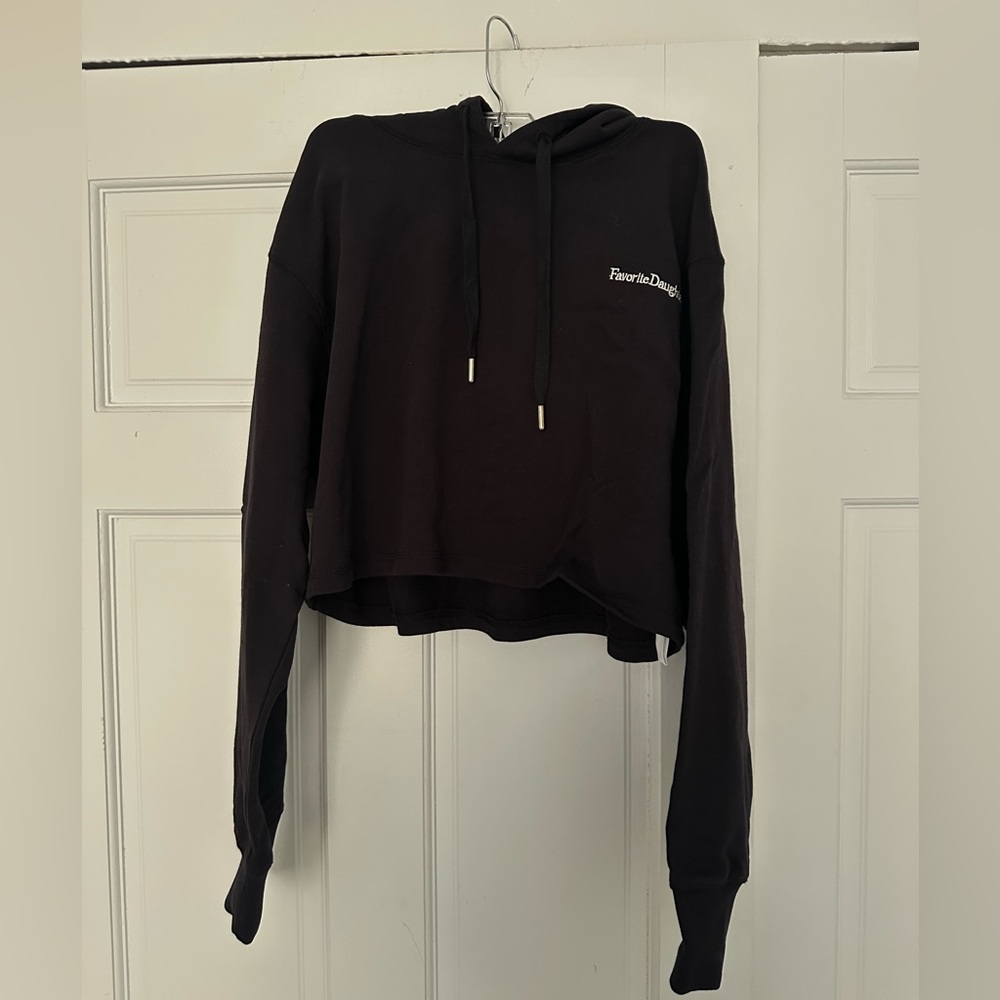 Favorite Daughter Black Cropped Hoodie Sweater